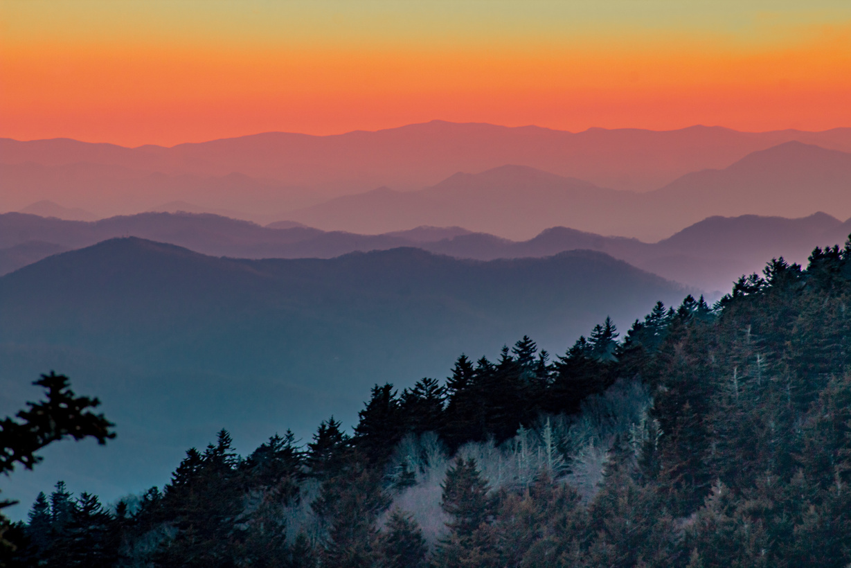 Colorful Blue Ridge mountains sunset